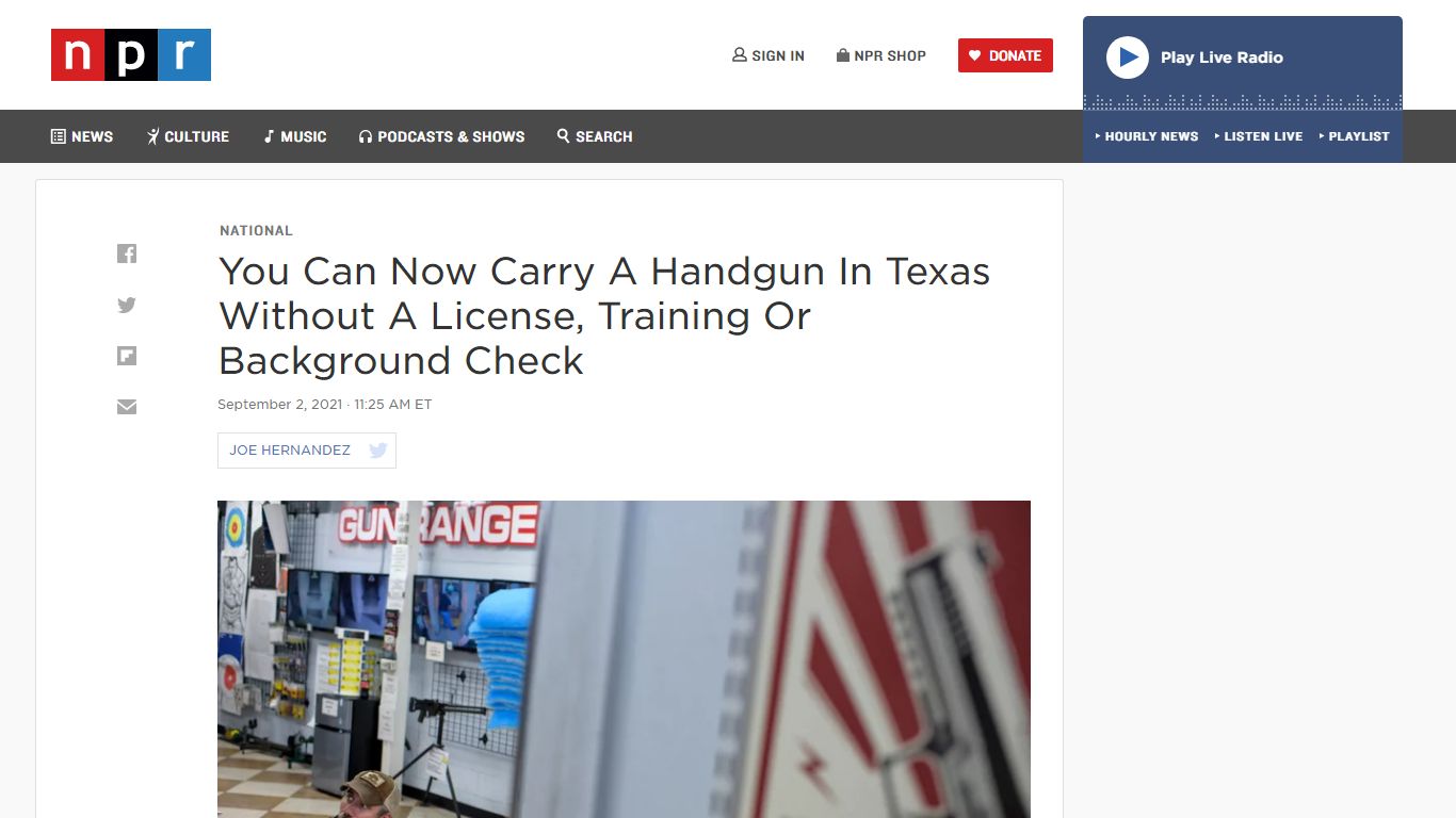 No Permit Or Training Required To Carry Handgun Under New Texas Law : NPR