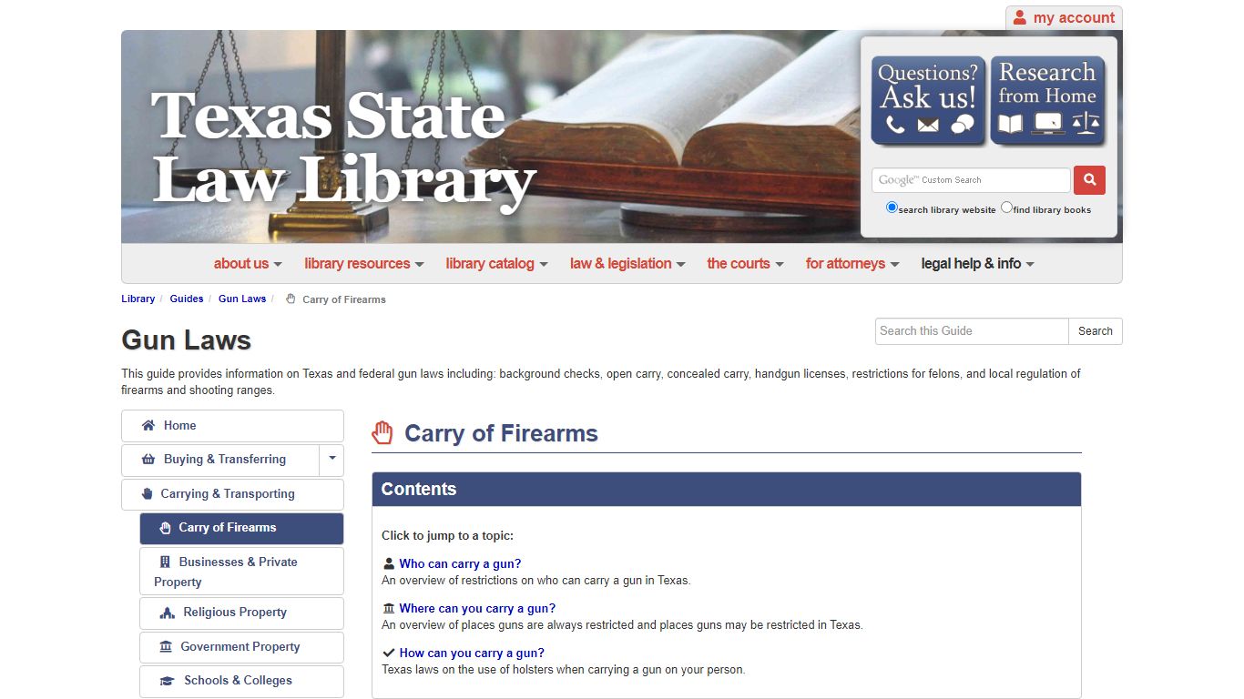 Carry of Firearms - Gun Laws - Guides at Texas State Law Library